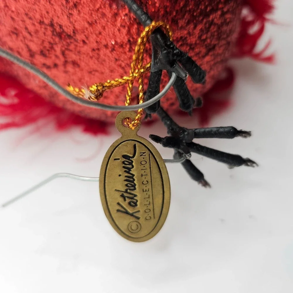 Katherine's Collection Red Feather Bird Ornament Glitter Crown Black Purple‎